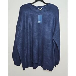Crown & Ivy Womens Navy Blue Knit Boxy Sweater Size XL Petite NWT